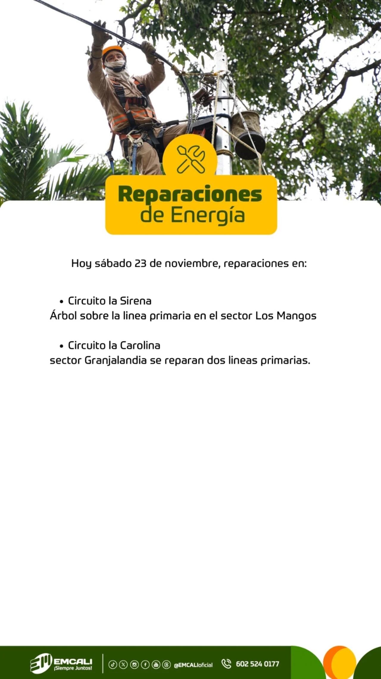 Trabajos de mantenimiento por parte de Emcali en distintos puntos de la ciudad. |