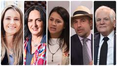 Los precandidatos del Centro Democrático Paloma Valencia, María Fernanda Cabal, Paola Holguín, Andrés Guerra y Miguel Uribe Londoño.