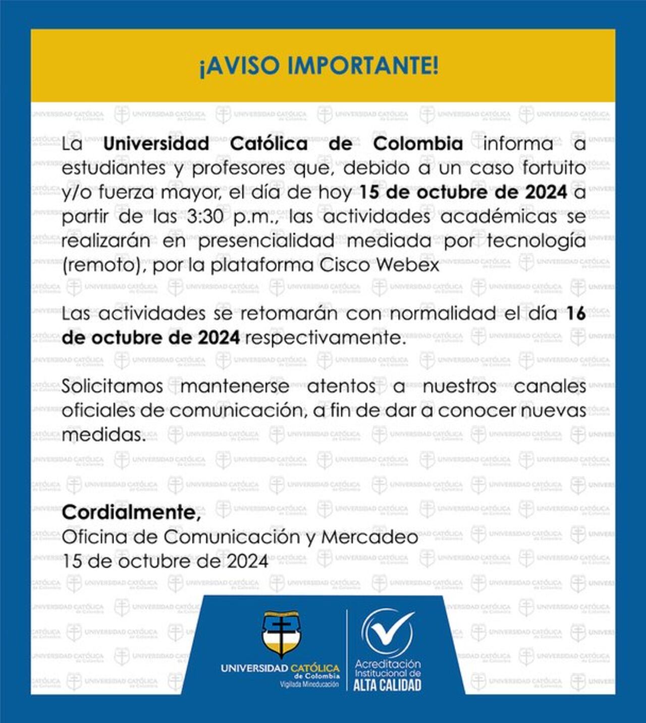 Comunicado incendio 15 de octubre.