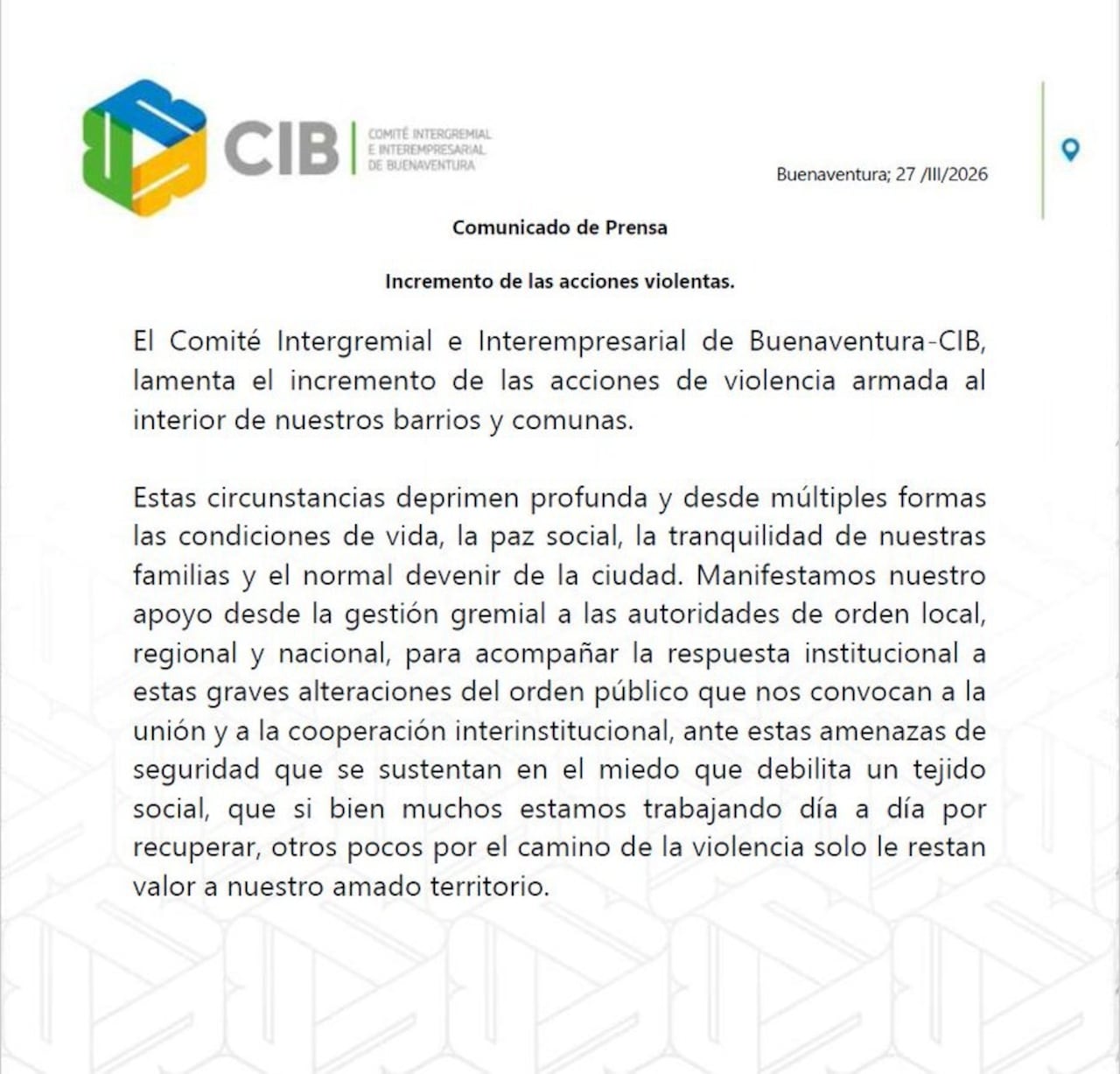 Sector empresarial de Buenaventura se pronuncia por inseguridad