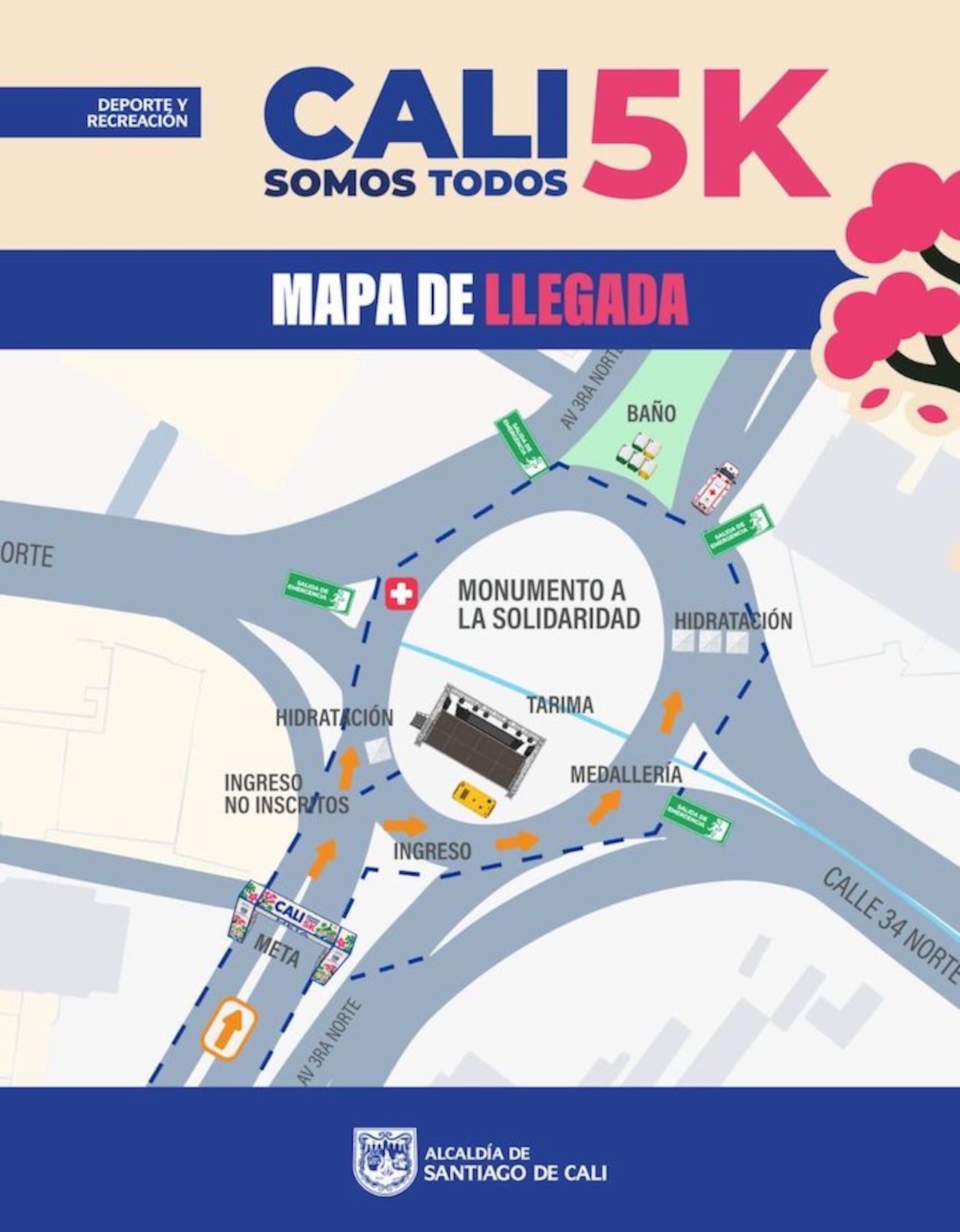 Mapa de la carrera solidaria ‘Cali Somos Todos’: domingo 13 de septiembre.