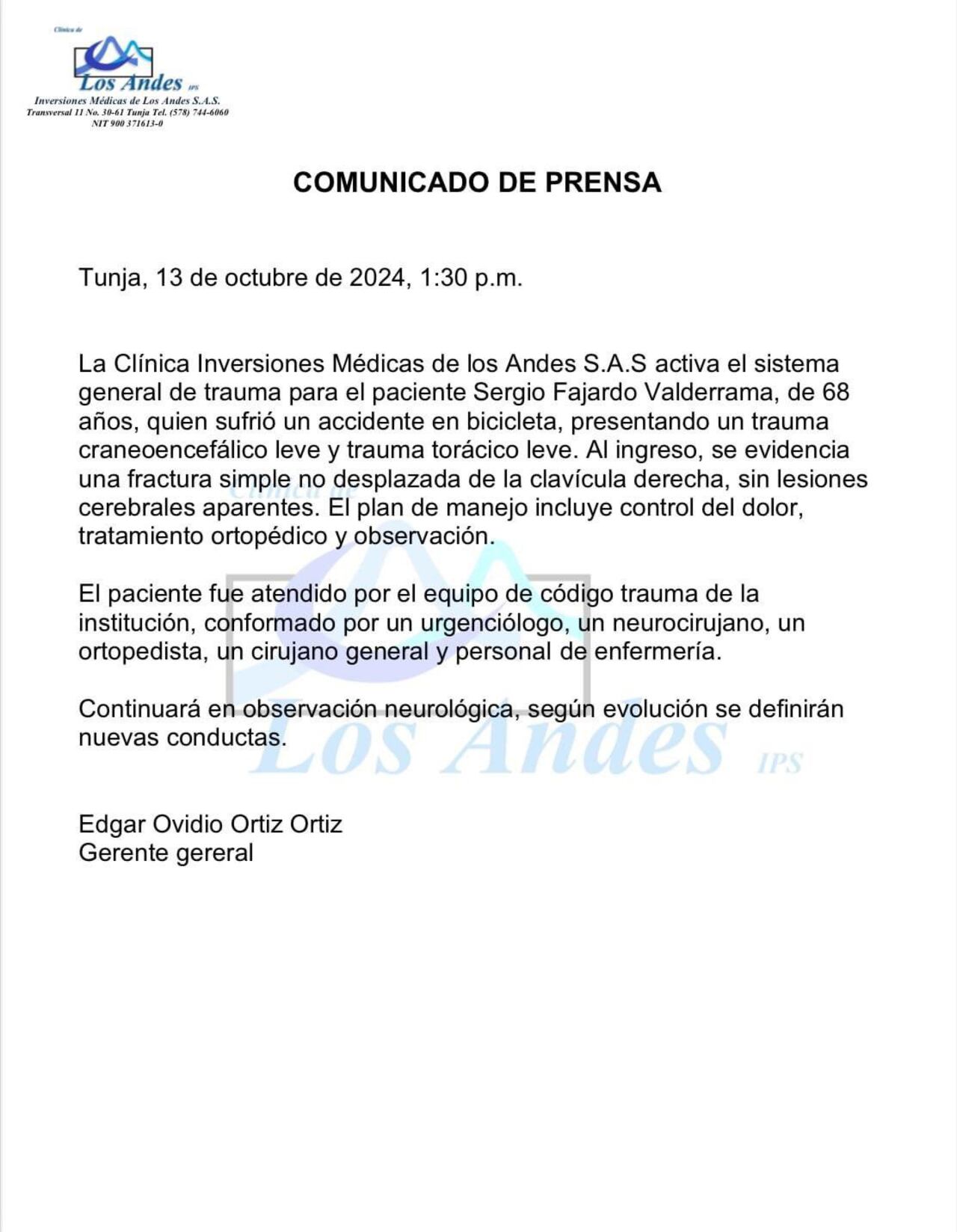 Parte Médico Sergio Fajardo