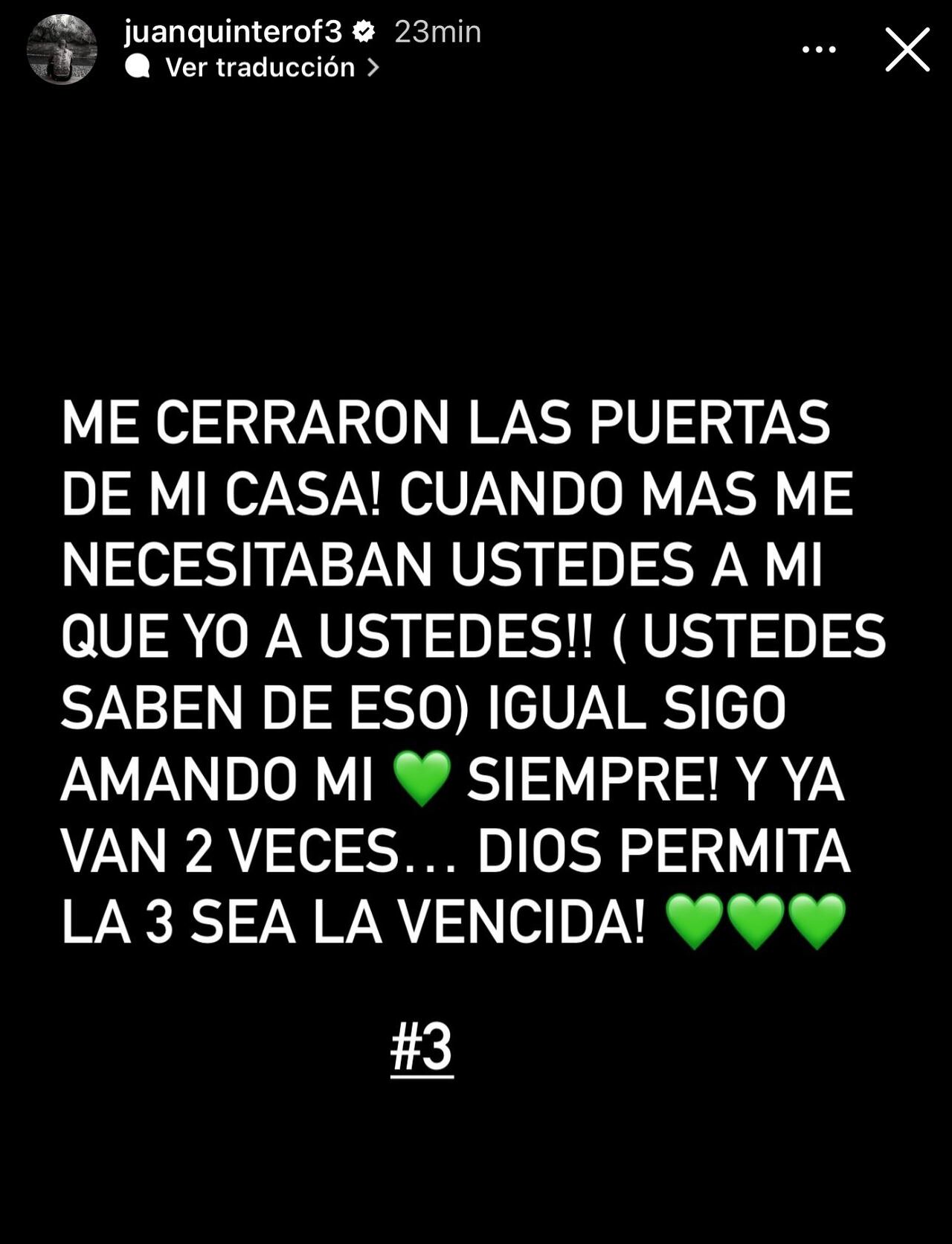 Mensaje de Juan Sebastián Quintero.
