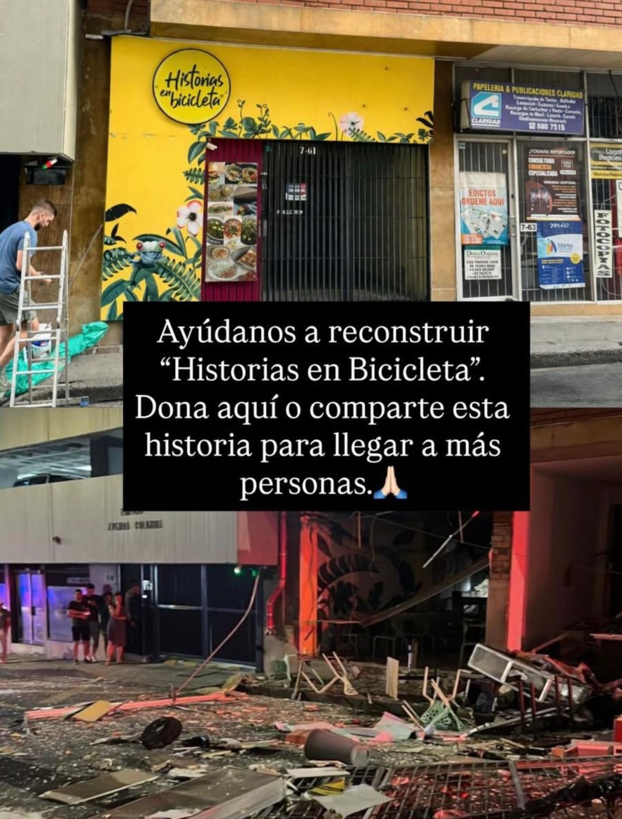 El restaurante Historias en Bicicleta sufrió daños tras una explosión que derivó en un incendio.