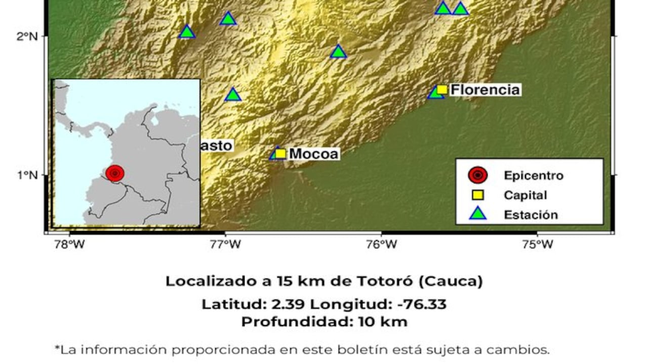 El temblor se registró a pocos kilómetros de Popayán.