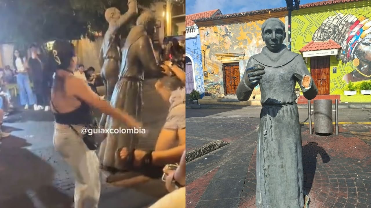 La escultura de los lanceros, ubicada en la plaza de la Trinidad, en Getsemaní, Cartagena, resultó afectada en un incidente que quedó registrado en video.