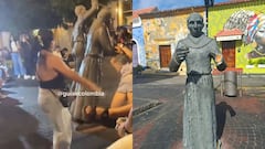 La escultura de los lanceros, ubicada en la plaza de la Trinidad, en Getsemaní, Cartagena, resultó afectada en un incidente que quedó registrado en video.