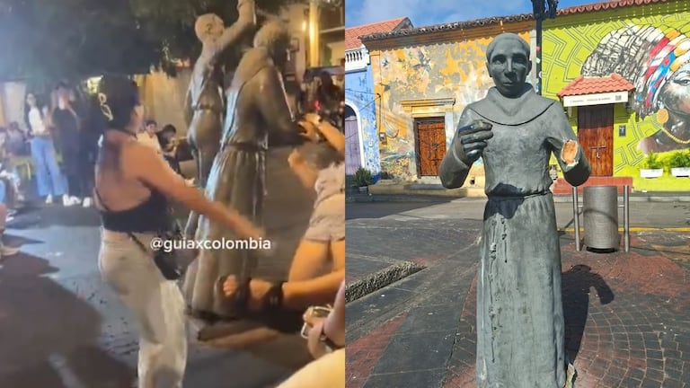 La escultura de los lanceros, ubicada en la plaza de la Trinidad, en Getsemaní, Cartagena, resultó afectada en un incidente que quedó registrado en video.