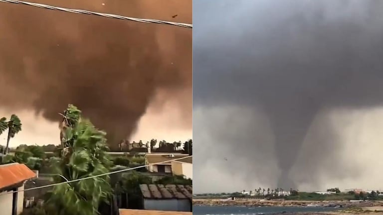 Los tornados que golpearon la costa occidental de Sicilia, Italia, dejaron vehículos volcados y graves daños materiales.