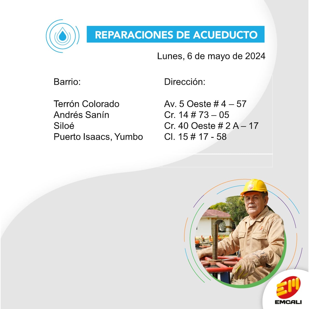 Estos son los barrios que no tendrán servicio de acueducto este lunes 6 de mayo.