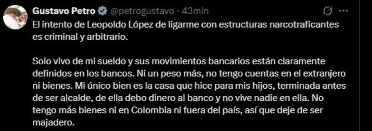 Esta fue la respuesta de Gustavo Petro a la acusación de Leopoldo López.