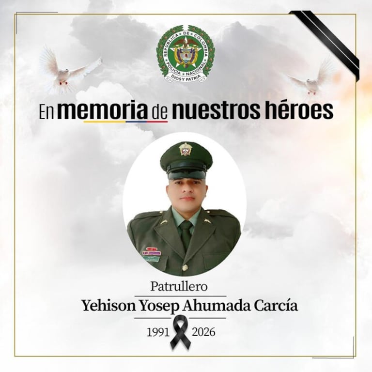 El patrullero de inteligencia Yehinson Yosep Ahumada García, de 34 años, quien fue asesinado en medio de un intercambio de disparos en la vía Espinal–Girardot.