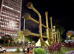 Las trompetas de la Plazoleta de Jairo Varela. Fotos Raúl Palacios / El pais / 12 de Julio del 2023 Cali.