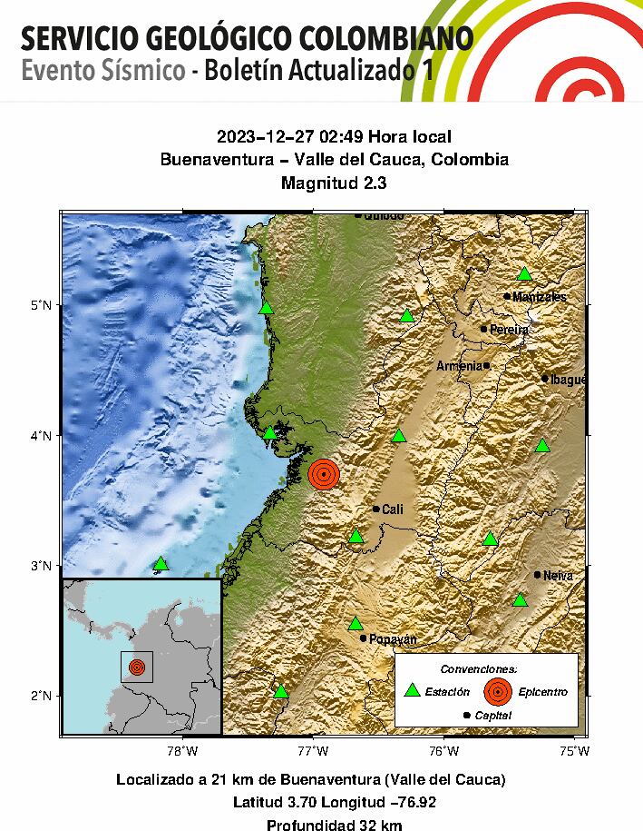 Boletín del temblor en Buenaventura, Valle del Cauca