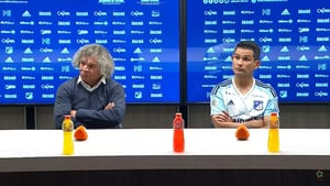 Alberto Gamero y David Silva en rueda de prensa después del partido frente Atlético Nacional
