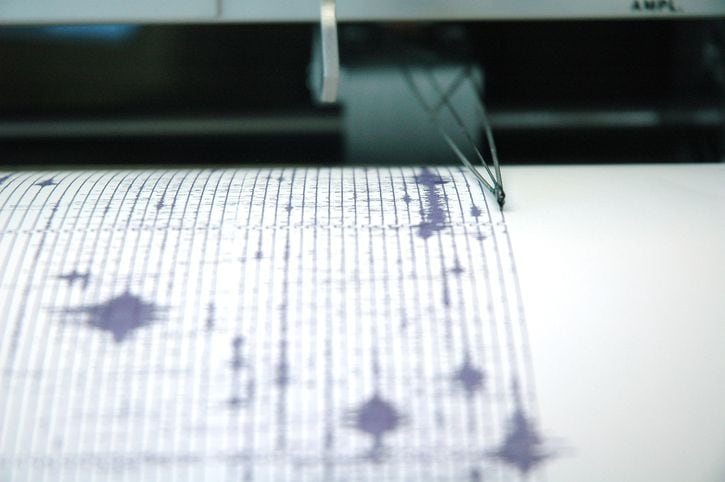 A seismograph records earthquake data on Mt. St. Helens in Washington State.