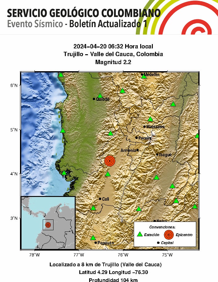 Boletín del temblor en Trujillo - Valle del Cauca. 20 de abril 2024.