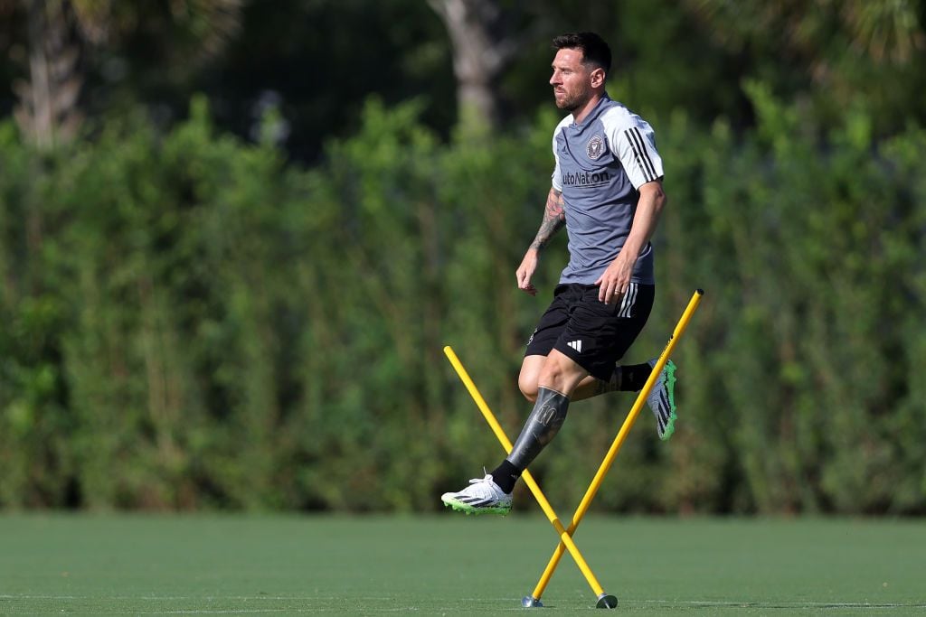 FORT LAUDERDALE, FLORIDA - JULY 18: Lionel Messi of Inter Miami CF trains during an Inter Miami CF Training Session at Florida Blue Training Center on July 18, 2023 in Fort Lauderdale, Florida. (Photo by Megan Briggs/Getty Images)