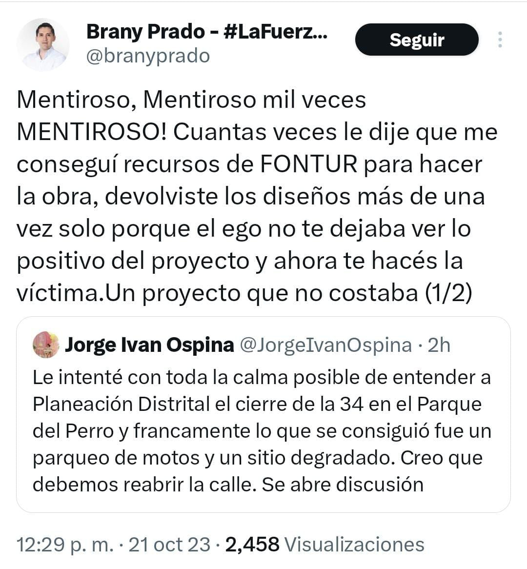 El exdirector de Acodrés, Brany Prado, criticó las declaraciones del alcalde Jorge Iván Ospina.