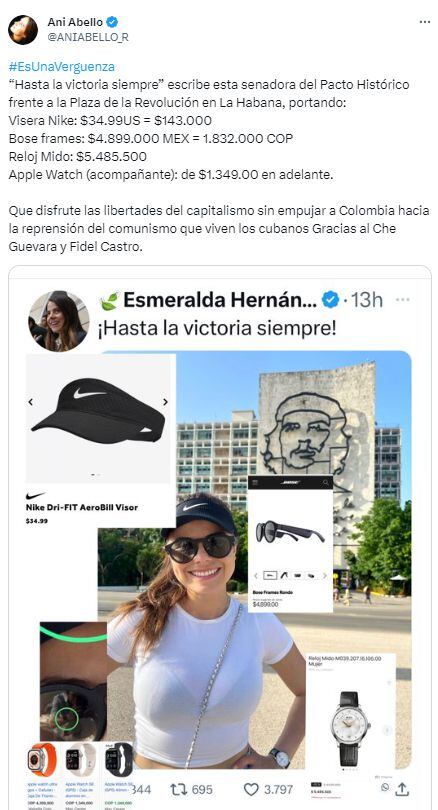 Esmeralda Hernández es criticada por opositores del gobierno por una foto en Cuba.