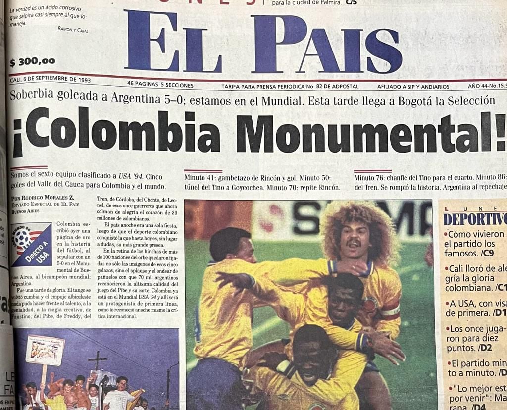 Así registró al otro día El País el 5-0 en Buenos Aires la noche del 5 de septiembre de 1993.