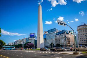 Argentina, Buenos Aires: The July 9th Avenue (avenida 9 de Julio) in is the largest avenue worldwide (up to 125 meters wide). It takes its name from the independence day of the country, on 1816 July 9th The famous obelisk located in the middle of the avenue was erected in 1936 to celebrate the 400th anniversary of the city. (Photo by: Andia/Universal Images Group via Getty Images)