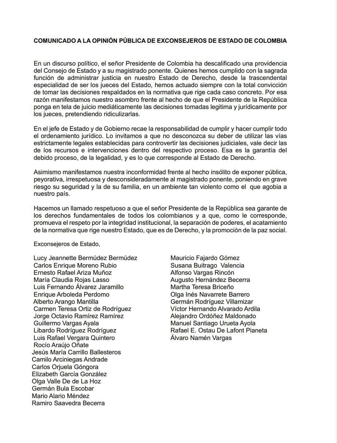 Esta fue la carta que los exconsejeros enviaron al presidente Gustavo Petro.