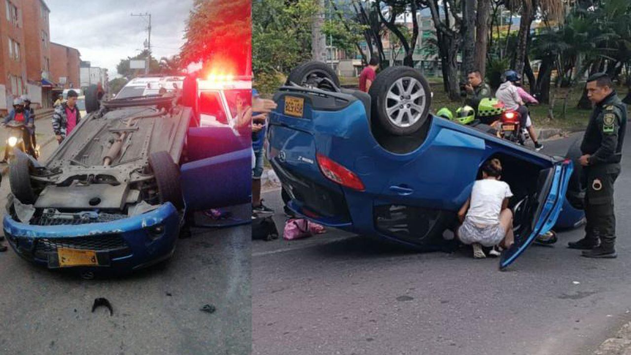 Un aparatoso accidente de tránsito se presentó en Ibagué y dejó un carro volcado.