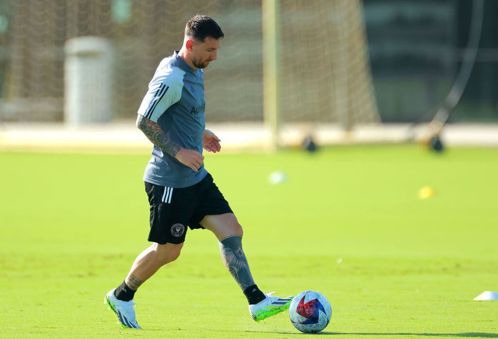FORT LAUDERDALE, FLORIDA - JULY 18: Lionel Messi of Inter Miami CF trains with teammates during an Inter Miami CF Training Session at Florida Blue Training Center on July 18, 2023 in Fort Lauderdale, Florida. (Photo by Hector Vivas/Getty Images)
