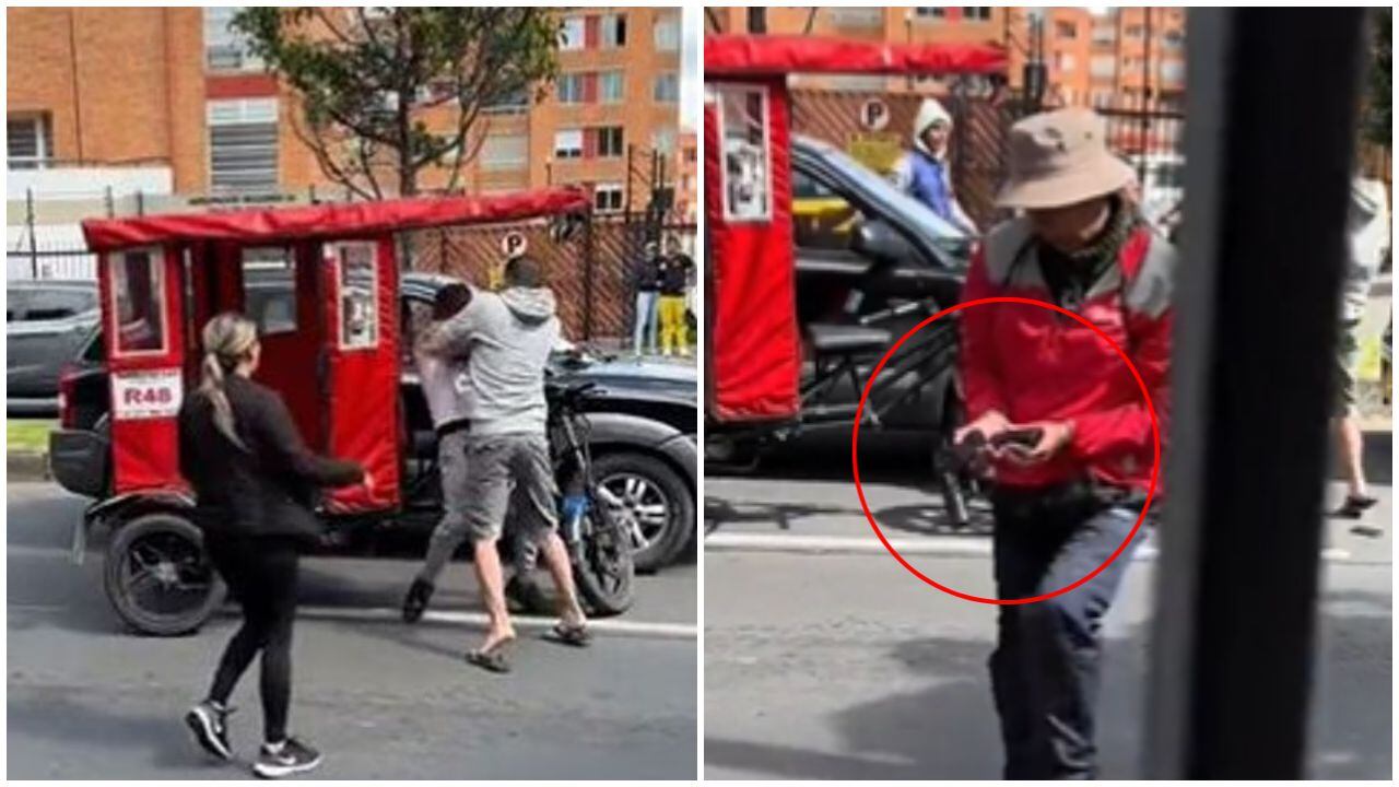 Video | Pelea a puños por un rayón que le causó un bicitaxista a una camioneta de alta gama en Bogotá; un arma salió a ‘volar’
