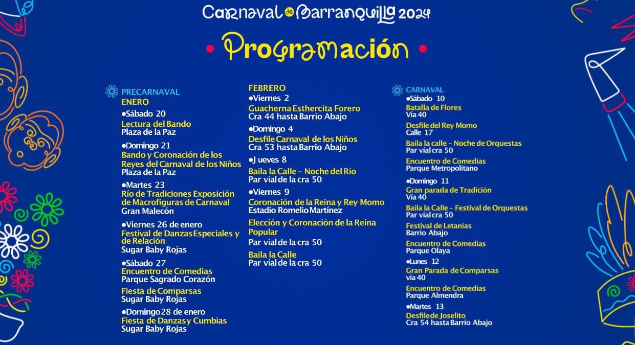 Esta es la programación del Carnaval de Barranquilla 2024.