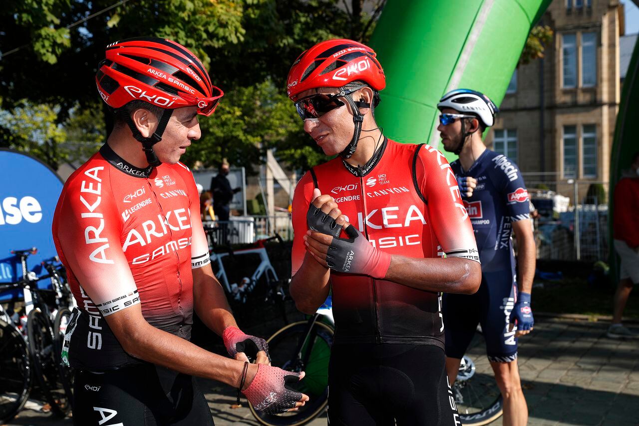 LUXEMBOURG, LUXEMBOURG - SEPTEMBER 18: (L-R) Dayer Uberney Quintana Rojas of Colombia and Nairo Alexander Quintana Rojas of Colombia and Team Arkéa - Samsic prior to the 81st Skoda-Tour De Luxembourg 2021, Stage 5 a 183,7km stage from Mersch to Luxembourg 323m / #skodatour / @skodatour / on September 18, 2021 in Luxembourg, Luxembourg. (Photo by Bas Czerwinski/Getty Images)
