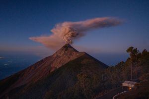 Scenic view of eruption of Fuego volcano in Guatemala