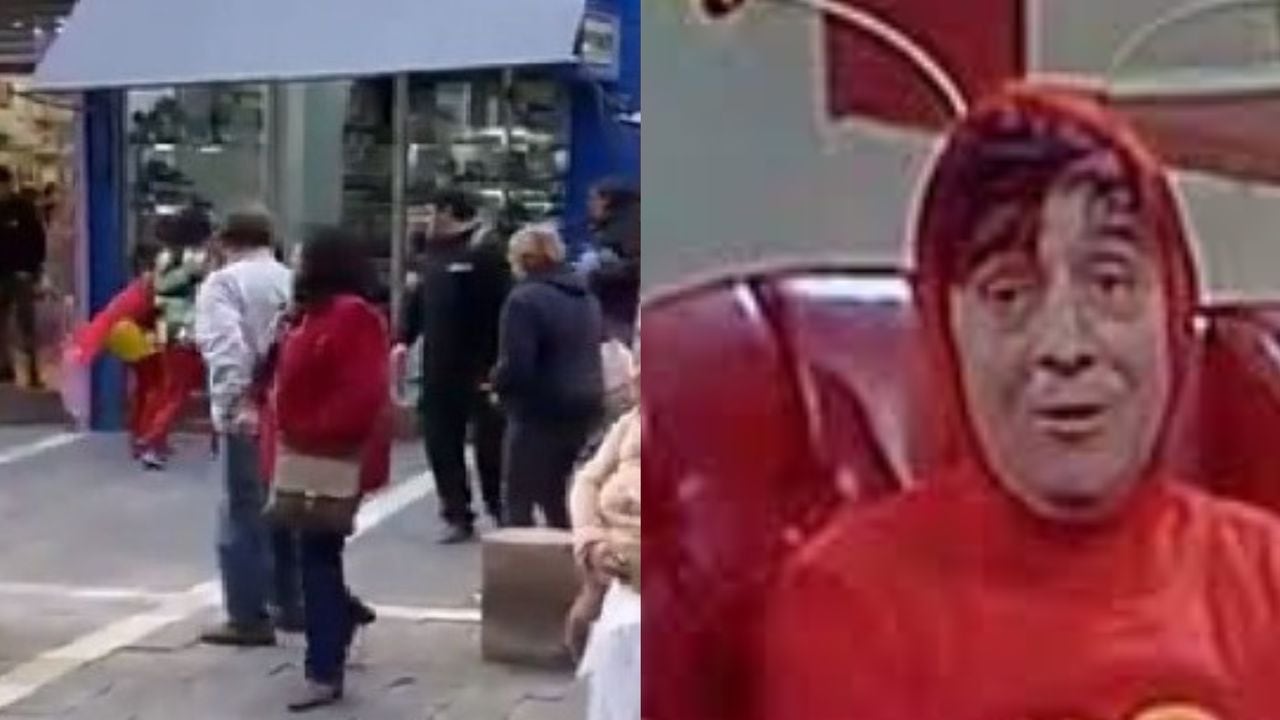 En redes se viralizó un video en el que un hombre vestido del Chapulín Colorado o}pudo detener un robo.