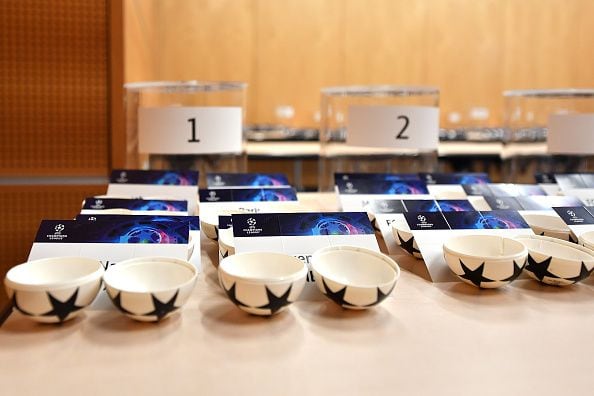 MONACO - AUGUST 31:  A view of the draw pots and balls ahead of the UEFA Champions League 2023/24 Group Stage Draw at Grimaldi Forum on August 31, 2023 in Monaco, Monaco.  (Photo by Valerio Pennicino - UEFA/UEFA via Getty Images)