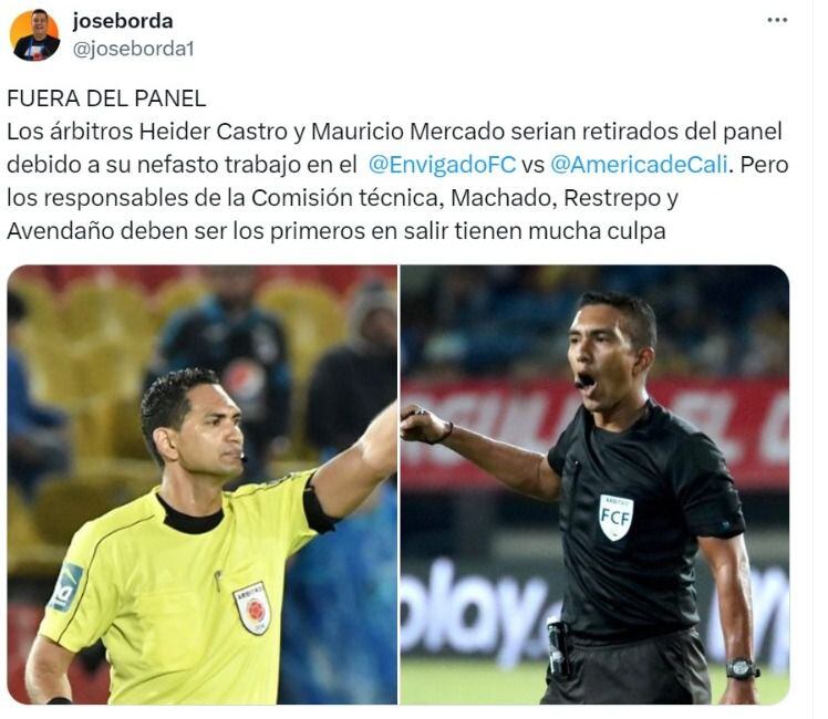José Borda on refereeing the match between Envigado and America.